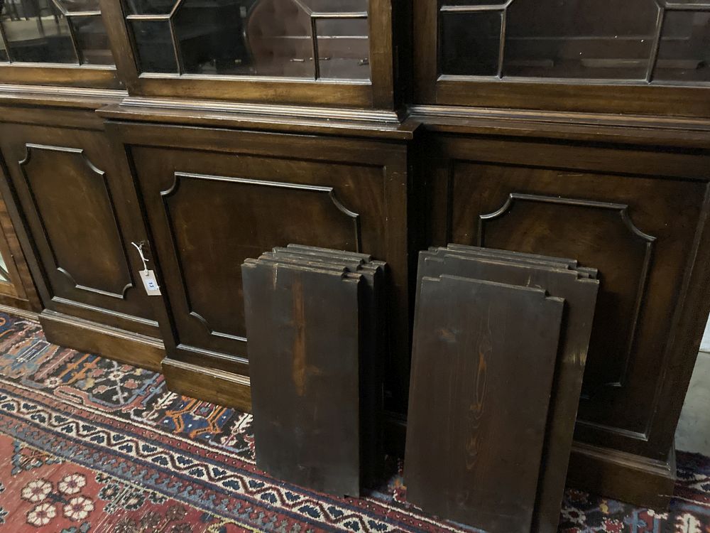 A reproduction George III-style mahogany breakfront library bookcase, width 172cm, depth 40cm, height 199cm